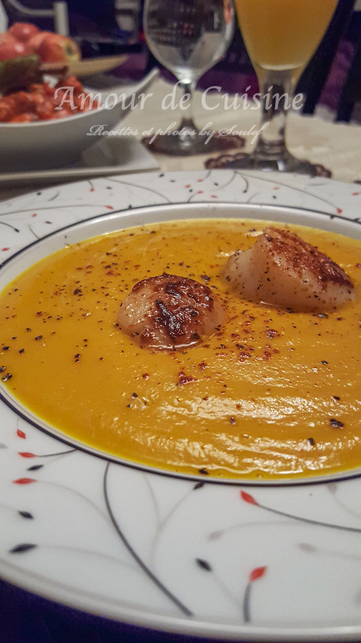 Soupe de carottes et noix de saint jacques