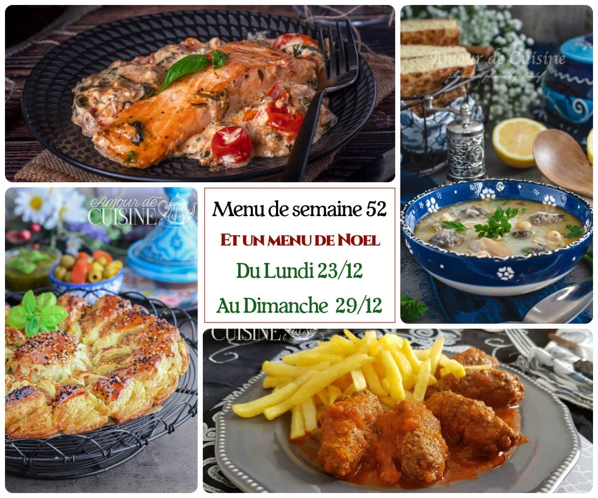 Menu semaine 52, avec un menu de Noel