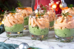 verrine creme l’avocat et mousse au saumon fumé