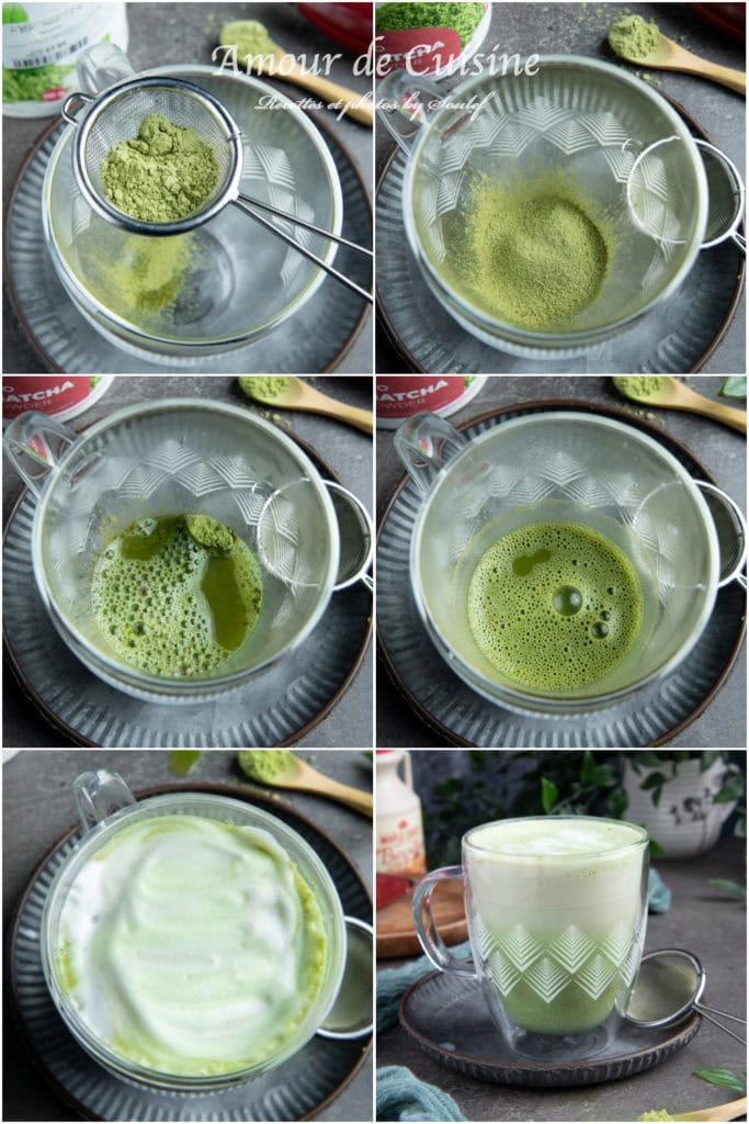 Préparation du matcha latte chaud