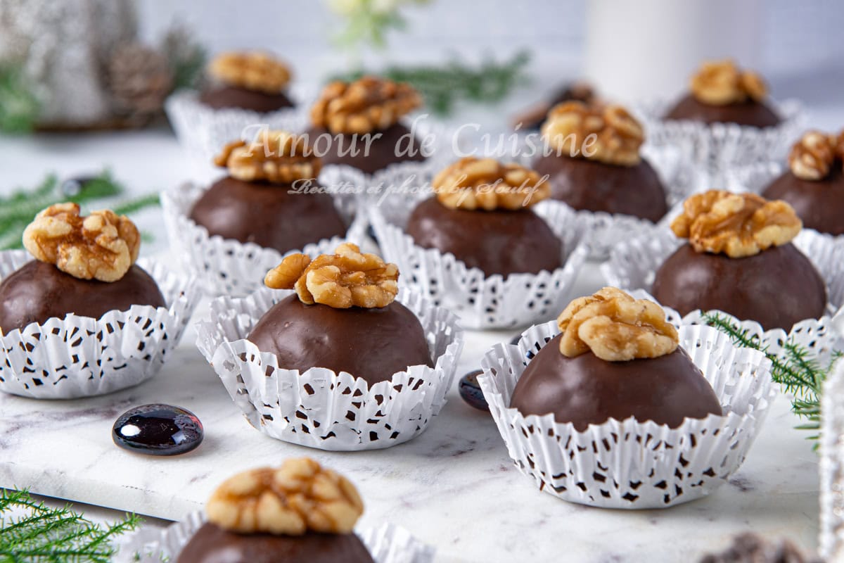 Les truffes aux noix et marzipan (pate d’amandes)